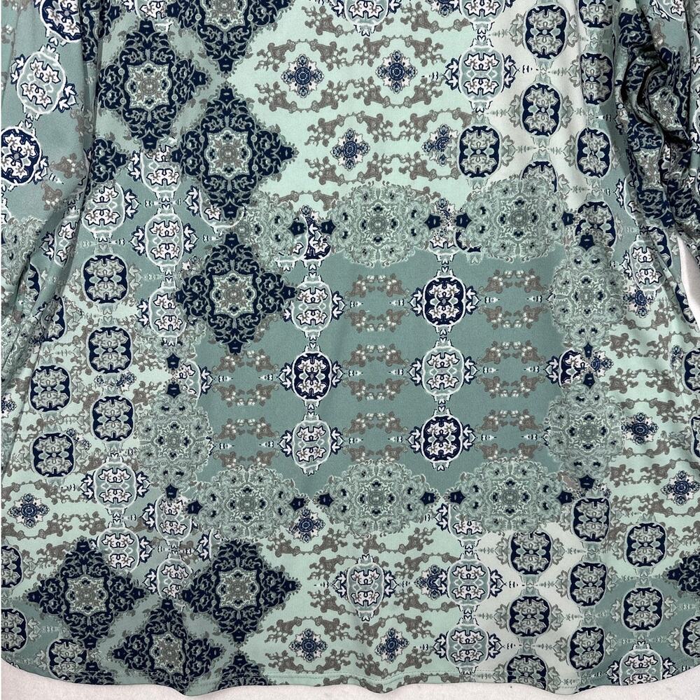 Susan Graver Graphic Mosaic Tunic Top Comfort Stretch 3/4 Sleeves Sage Green XL - Picture 3 of 11
